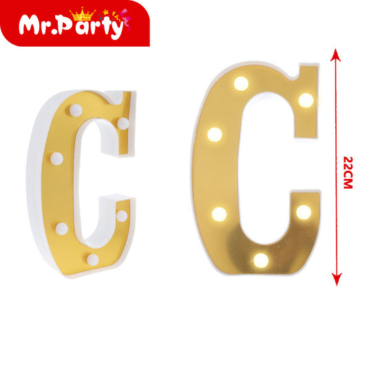 Letra c dorada de 22 cm con luz (12paquetes)