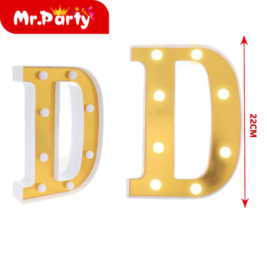 Letra d dorada de 22 cm con luz (12paquetes)