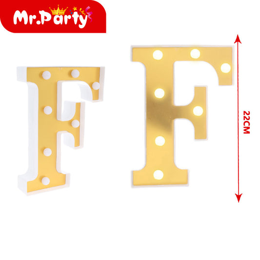 Letra f dorada de 22 cm con luz (12paquetes)