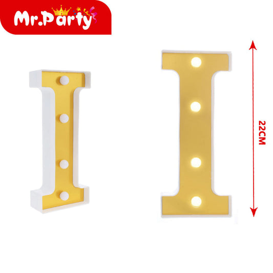 Letra i dorada de 22 cm con luz (12paquetes)