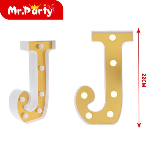 Letra j dorada de 22 cm con luz (12paquetes)