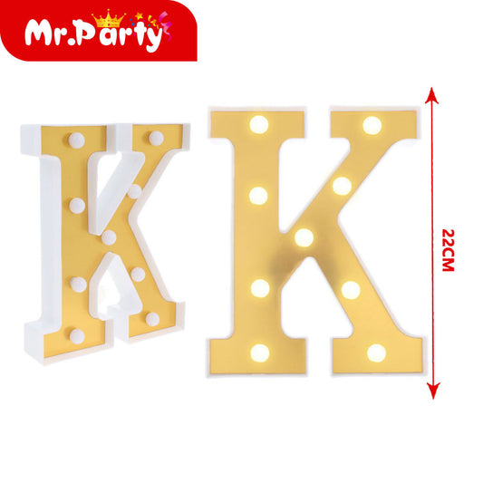 Letra k dorada de 22 cm con luz (12paquetes)