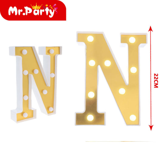 Letra n dorada de 22 cm con luz (12paquetes)