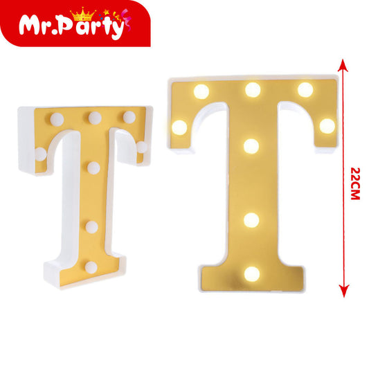 Letra t dorada de 22 cm con luz (12paquetes)