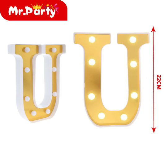 Letra u dorada de 22 cm con luz (12paquetes)