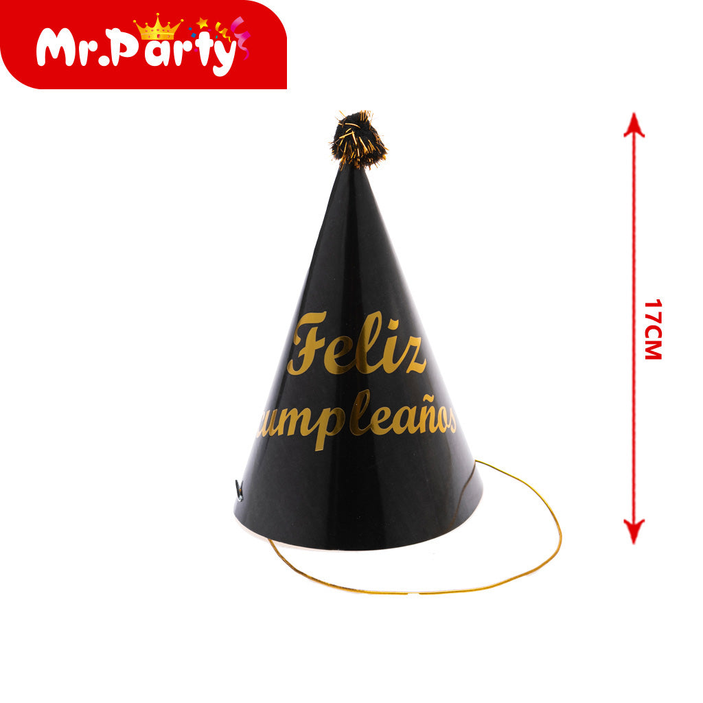 🎉 Gorro Cono “Feliz Cumpleaños” con Pompones ✨ Sombrero Fiesta 17cm (Varios Colores)