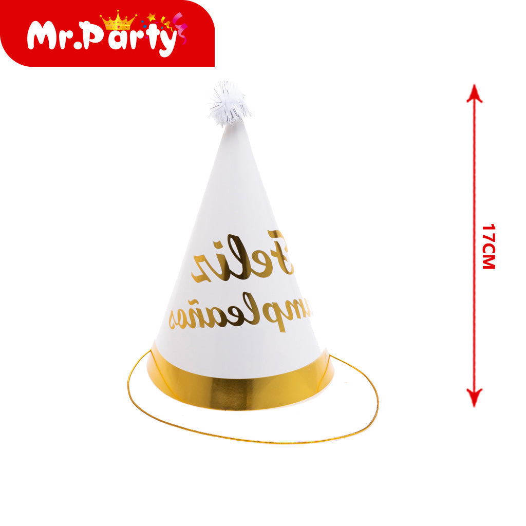 🎉 Gorro Cono “Feliz Cumpleaños” con Pompones ✨ Sombrero Fiesta 17cm (Varios Colores)
