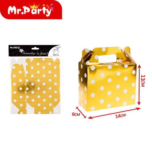 Caja de mano de color dorado con grandes puntos dorados (6 p (12paquetes)