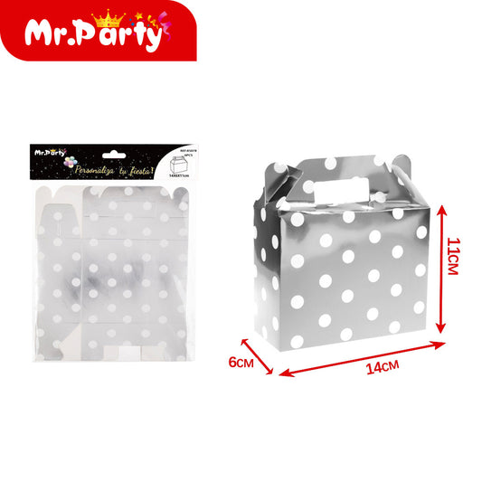 Caja de mano plateada con grandes puntos dorados (6 piezas) (12paquetes)