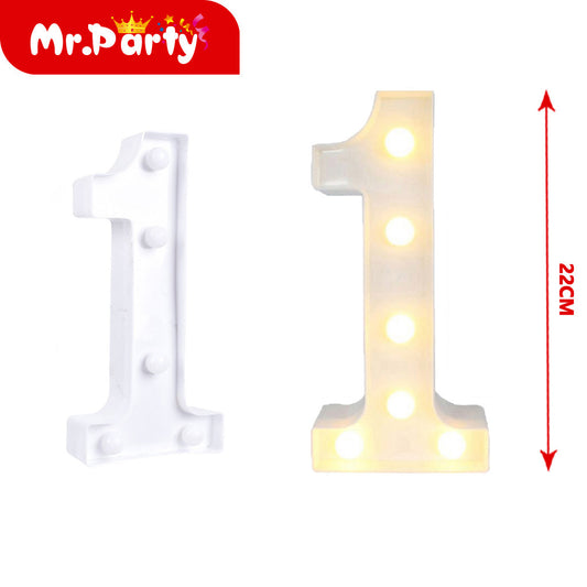 número 1 blanco de 22 cm con luz (12paquetes)