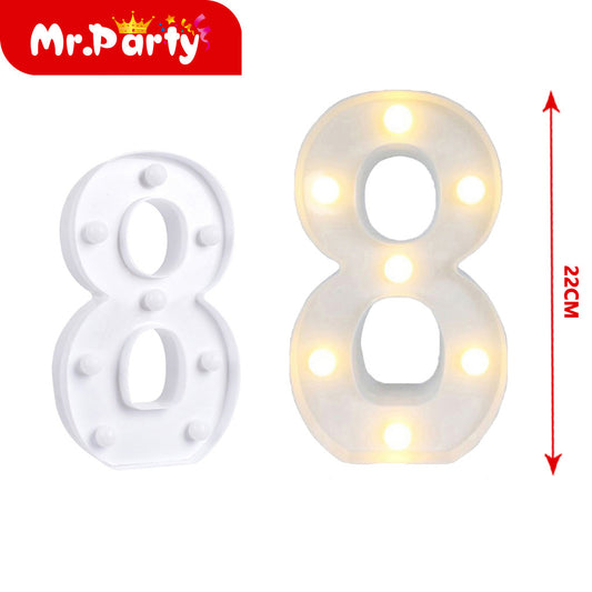 número 8 blanco de 22 cm con luz (12paquetes)