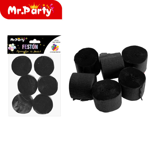 Papel crepé de un solo color 25 cm x 100 cm 6 piezas negro (12paquetes)