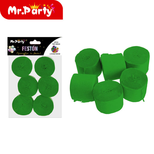 Papel crepé de un solo color 25 cm x 100 cm 6 piezas verde (12paquetes)