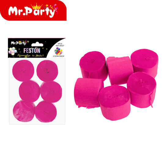 Papel crepé de un solo color 25 cm x 100 cm 6 piezas rosa ro (12paquetes)