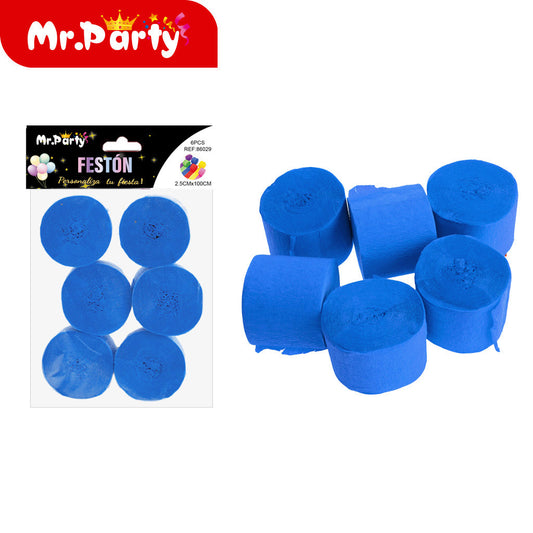 Papel crepé de un solo color 25 cm x 100 cm 6 piezas azul (12paquetes)