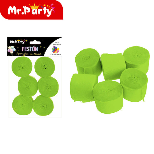 Papel crepé de color solido 25 cm x 100 cm 6 piezas verde hi (12paquetes)