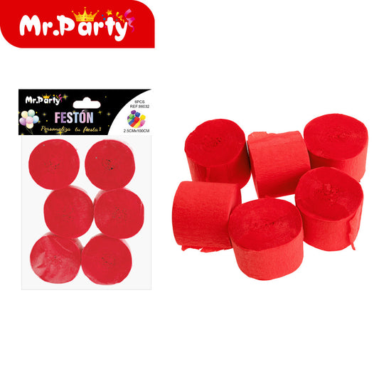 Papel crepé de un solo color 25 cm x 100 cm 6 piezas rojo (12paquetes)