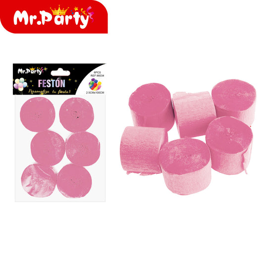 Papel crepé de un solo color 25 cm x 100 cm 6 piezases rosa (12paquetes)