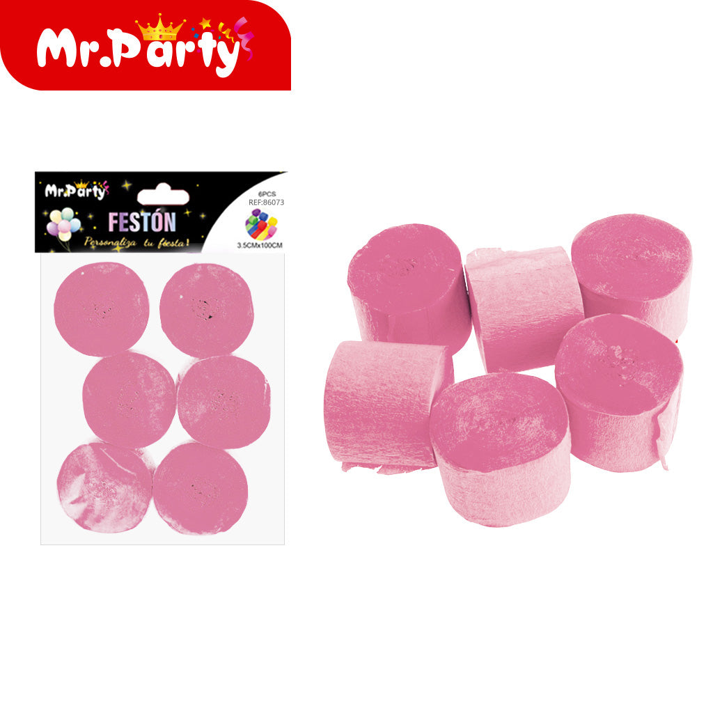 Papel crepé de un solo color 35 cm x 100 cm 6 piezases rosa (12paquetes)