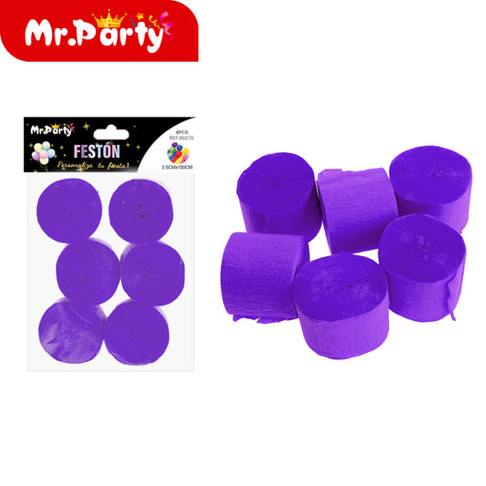 Papel crepé de color solido 35 cm x 100 cm 6 piezas morado o (12paquetes)