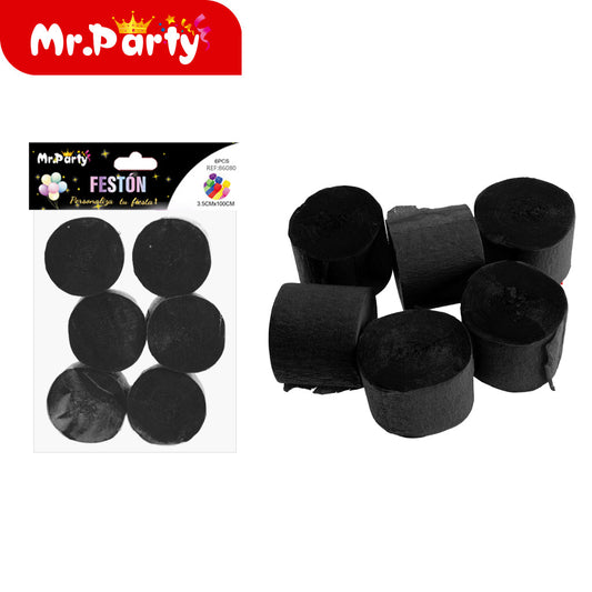 Papel crepé de un solo color 35 cm x 100 cm 6 piezas negro (12paquetes)