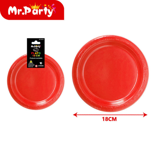 Plato de plástico de 7 pulgadas 10 piezas color rojo (12paquetes)