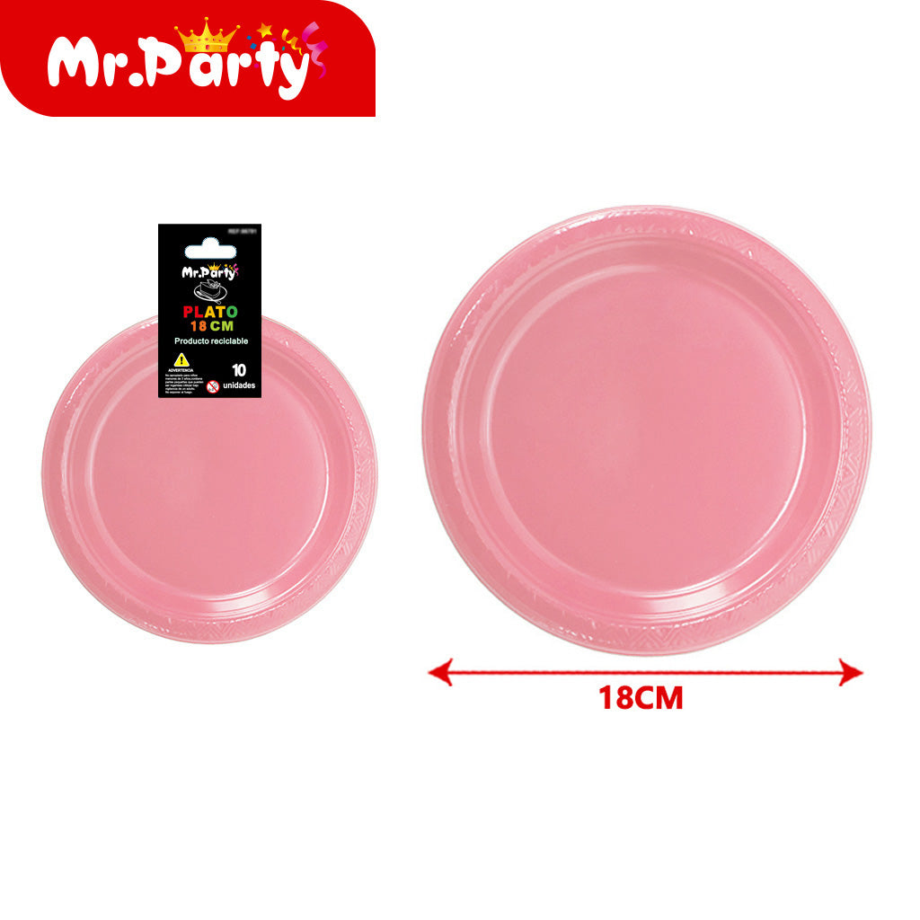 Plato de plástico de 7 pulgadas 10 piezases color rosa (12paquetes)