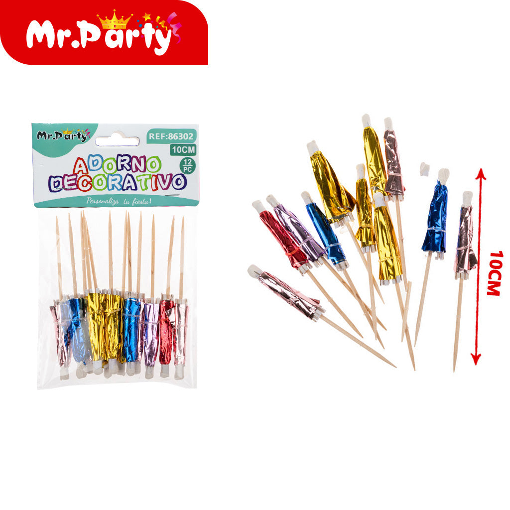 Palillos de dientes con forma de paraguas de papel dorado (1 (12paquetes)