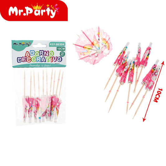 Paraguas de unicornio con forma de palillo de dientes (10 pi (12paquetes)