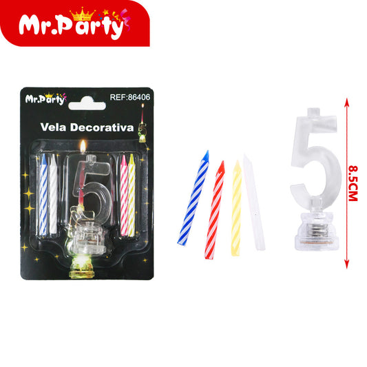 Tarjeta blíster con vela led a baterÃ­a y número 5 (12paquetes)