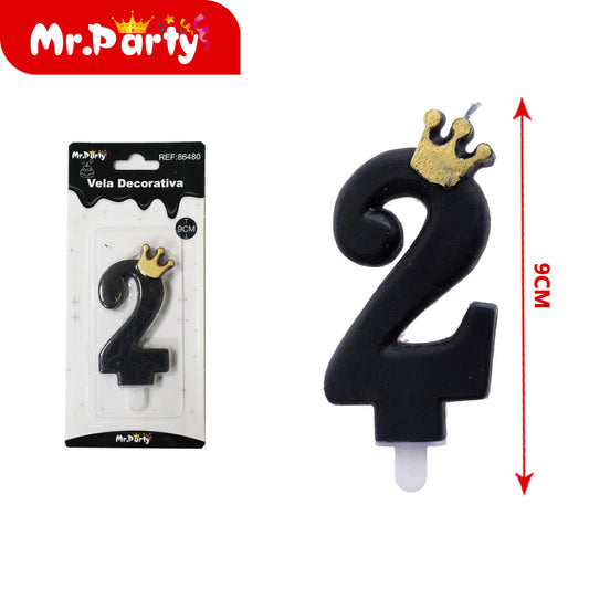 Tarjeta blíster número 2 con corona dorada de cera negra (12paquetes)