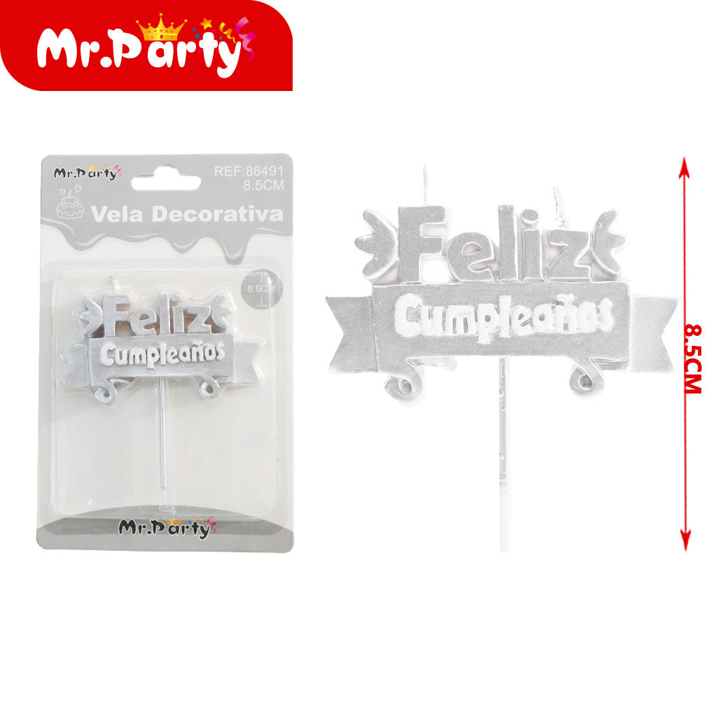 Vela Decorativa “Feliz Cumpleaños” Metálica | Efecto Brillo para Pastel 🎂✨