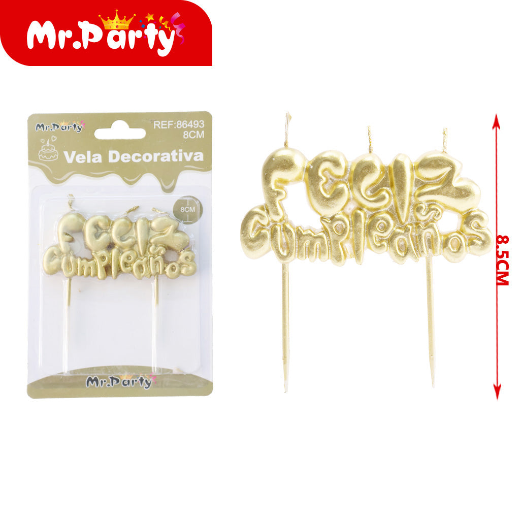 Vela Decorativa “Feliz Cumpleaños” Metálica | Efecto Brillo para Pastel 🎂✨