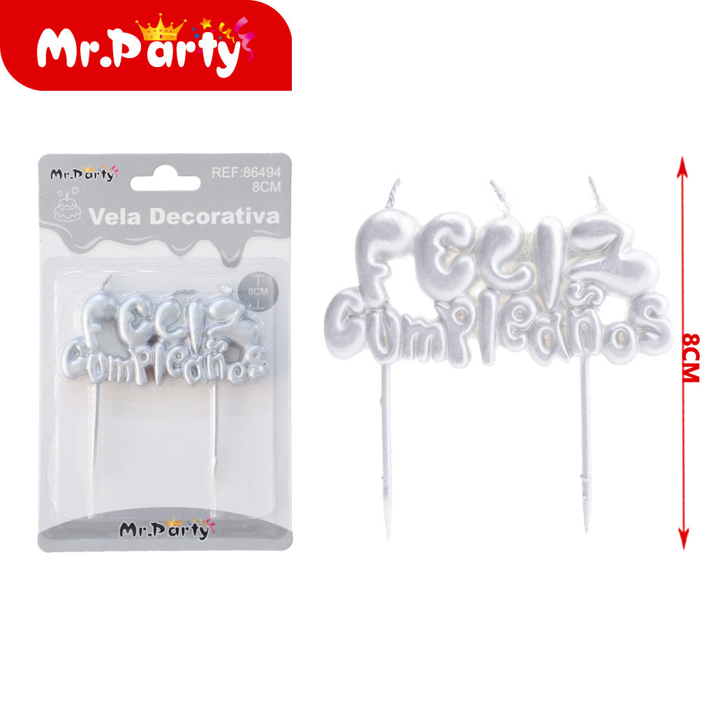 Vela Decorativa “Feliz Cumpleaños” Metálica | Efecto Brillo para Pastel 🎂✨