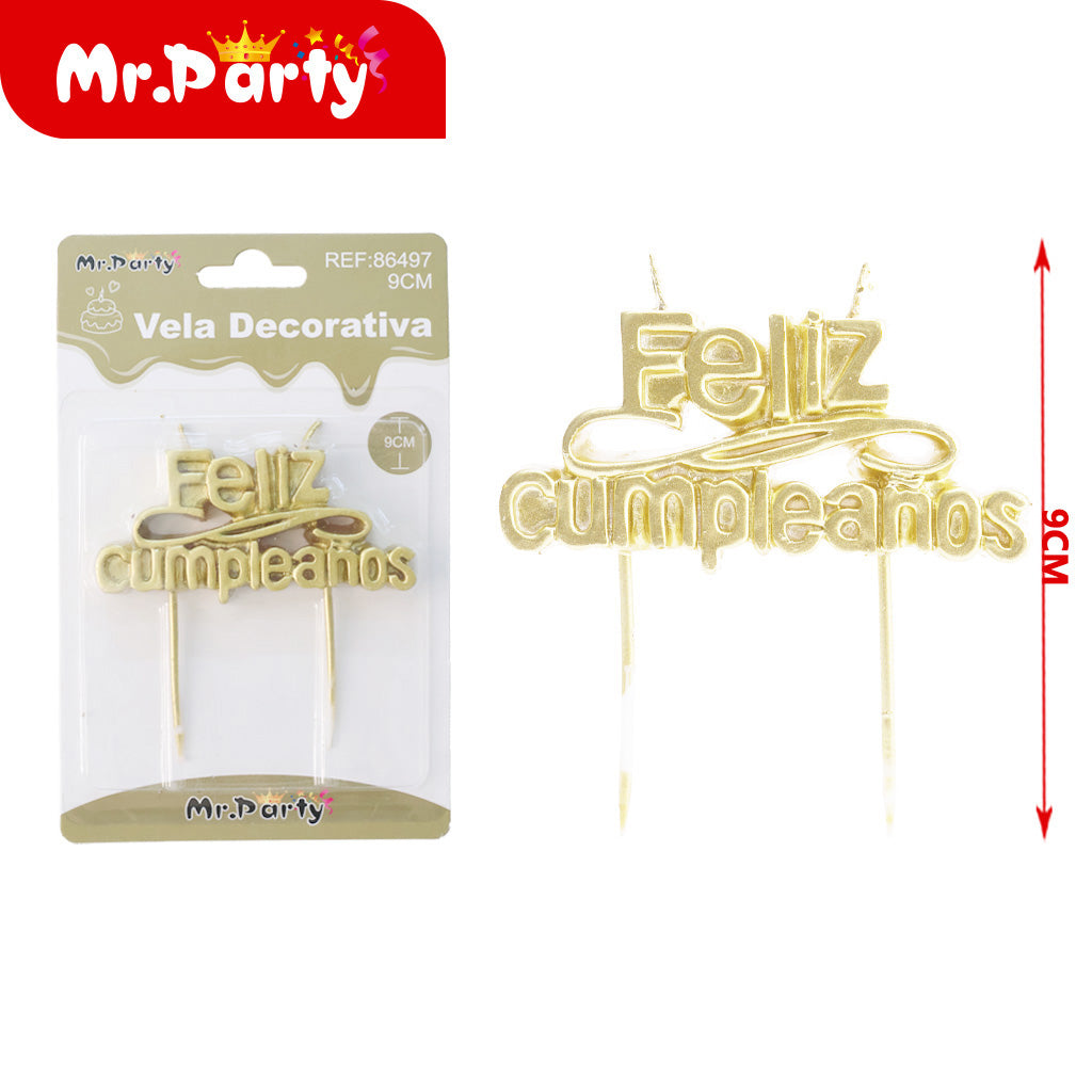 Vela Decorativa “Feliz Cumpleaños” Metálica | Efecto Brillo para Pastel 🎂✨