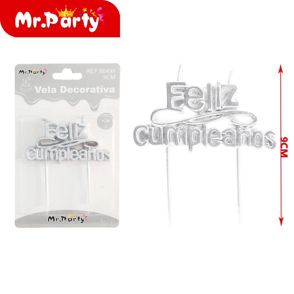 Vela Decorativa “Feliz Cumpleaños” Metálica | Efecto Brillo para Pastel 🎂✨