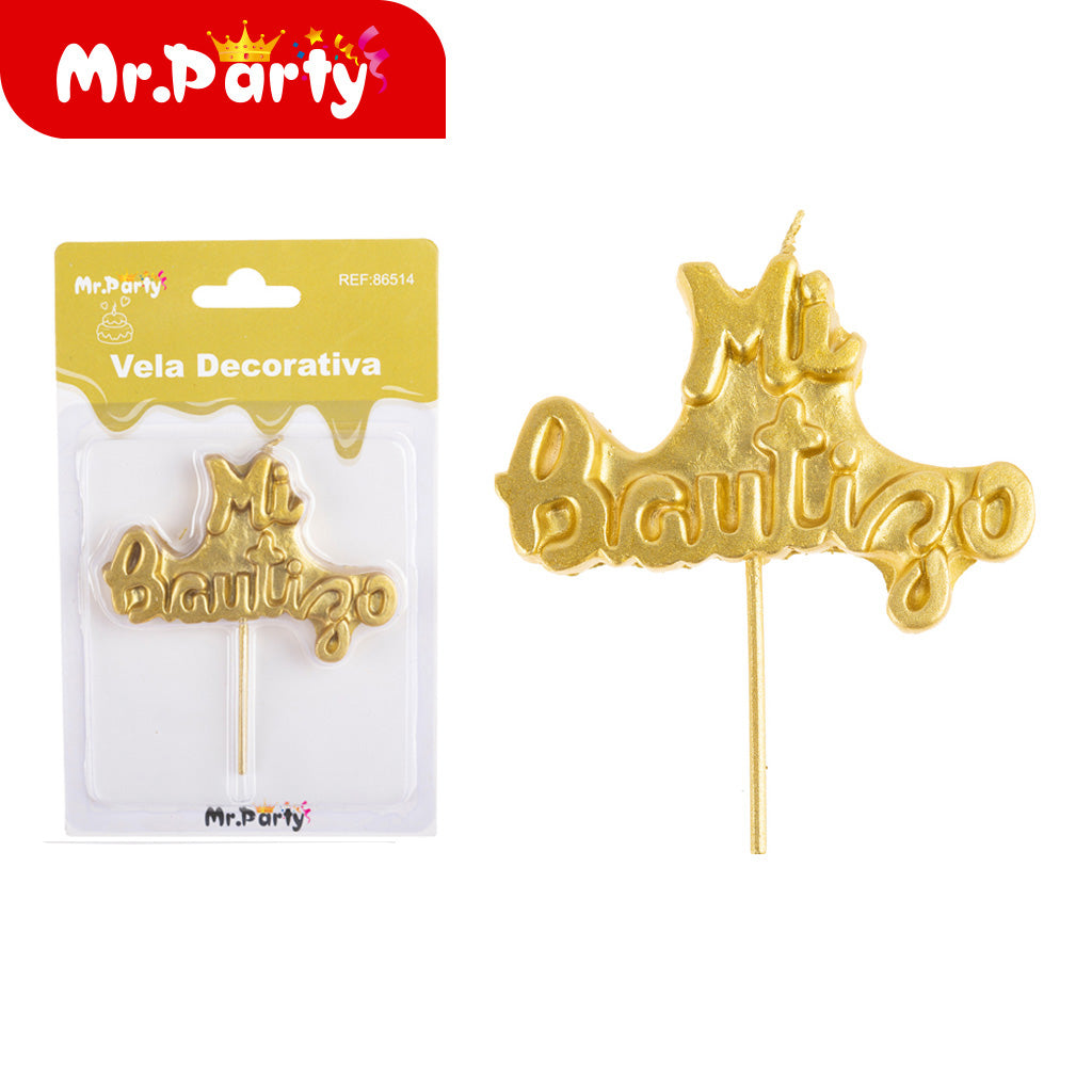 Vela Decorativa para Pastel (Letreros: “Feliz Cumpleaños”, “Mi Bautizo”, “Feliz Día”) ✨🎂