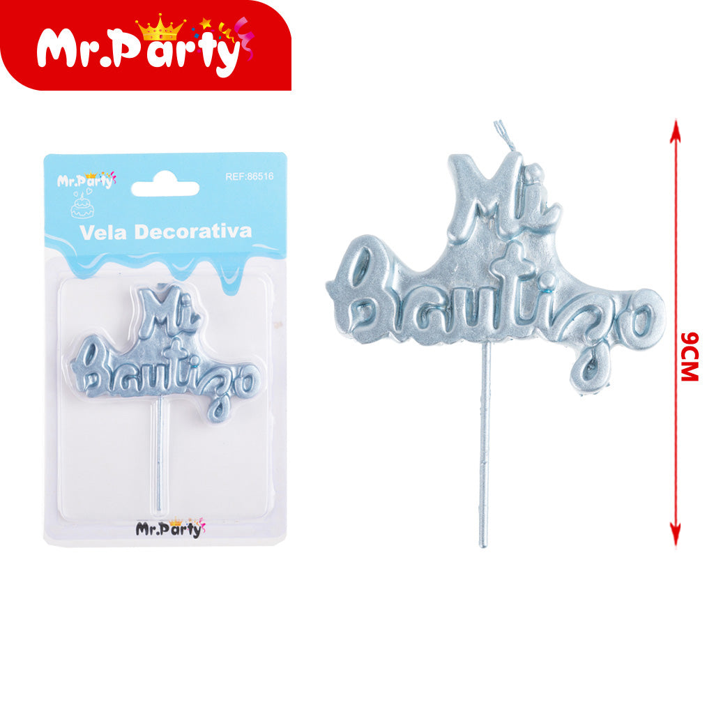 Vela Decorativa para Pastel (Letreros: “Feliz Cumpleaños”, “Mi Bautizo”, “Feliz Día”) ✨🎂