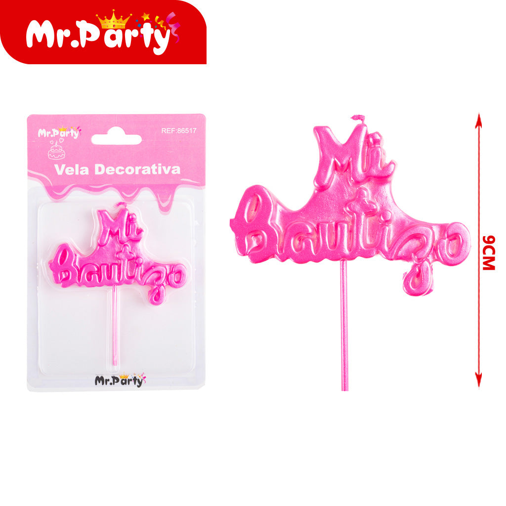 Vela Decorativa para Pastel (Letreros: “Feliz Cumpleaños”, “Mi Bautizo”, “Feliz Día”) ✨🎂