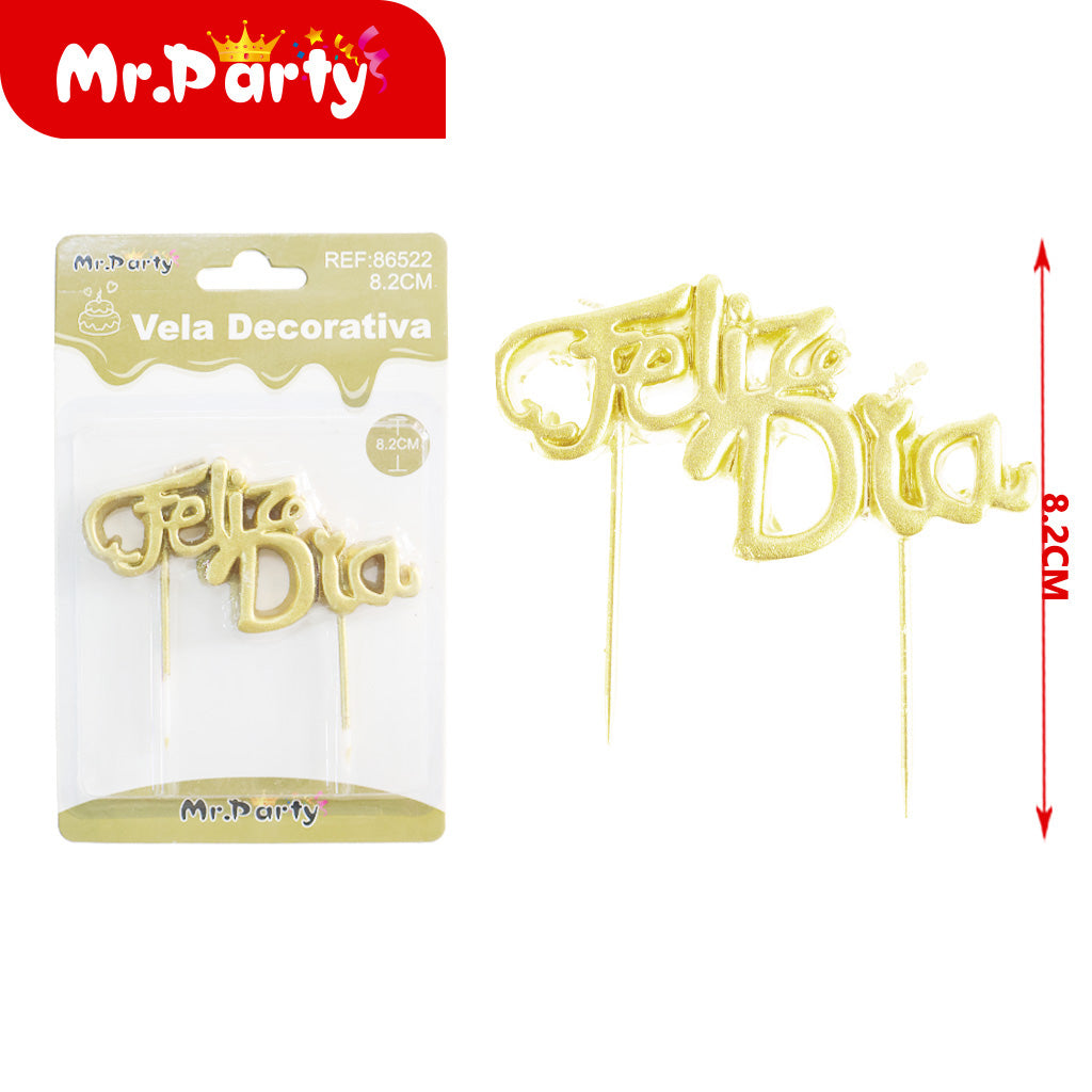 Vela Decorativa para Pastel (Letreros: “Feliz Cumpleaños”, “Mi Bautizo”, “Feliz Día”) ✨🎂