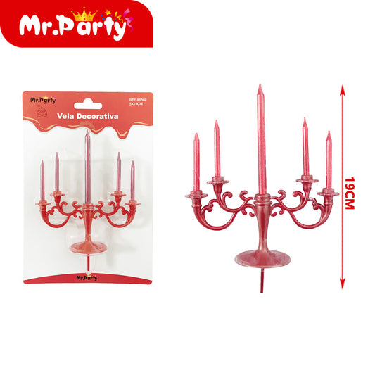 5 portavelas rojos con velas (12paquetes)