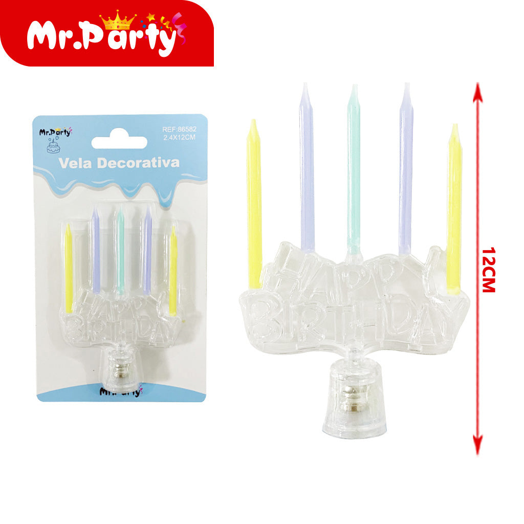 Candelabro de vela transparente con lazo azul (12paquetes)