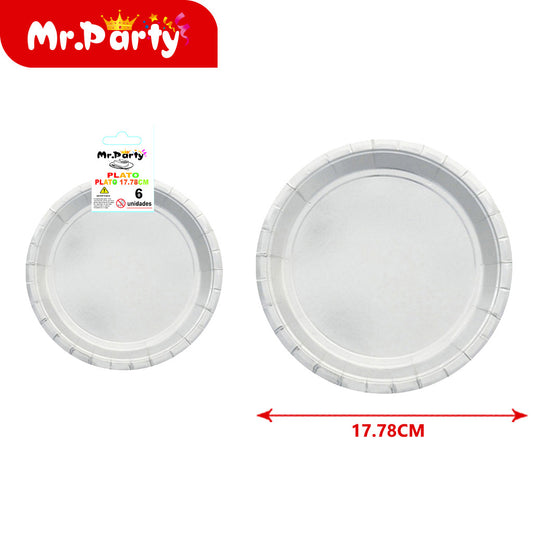 Plato redondo de 7 pulgadas/6 piezas 300 g color solido sin (12paquetes)