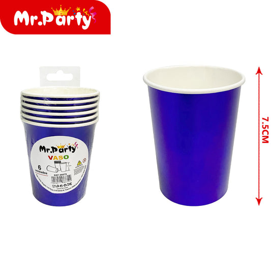 Vasos de papel 6 uds/paquete 230g color solido azul claro (12paquetes)