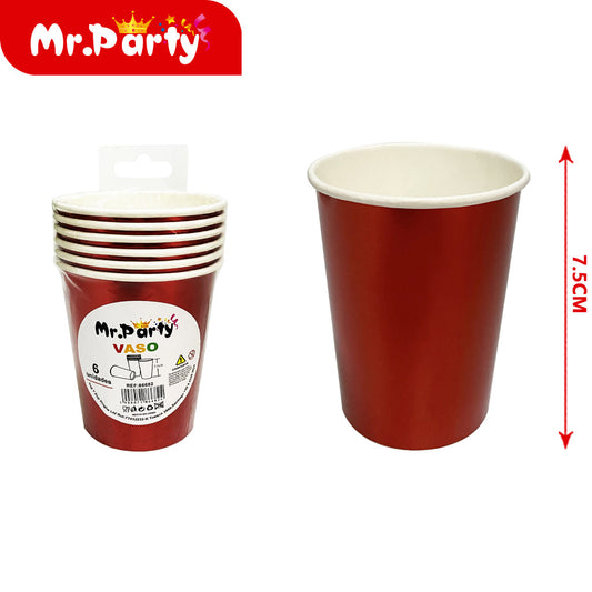 Vasos de papel 6 uds/paquete 230g color solido sin patrón ro (12paquetes)