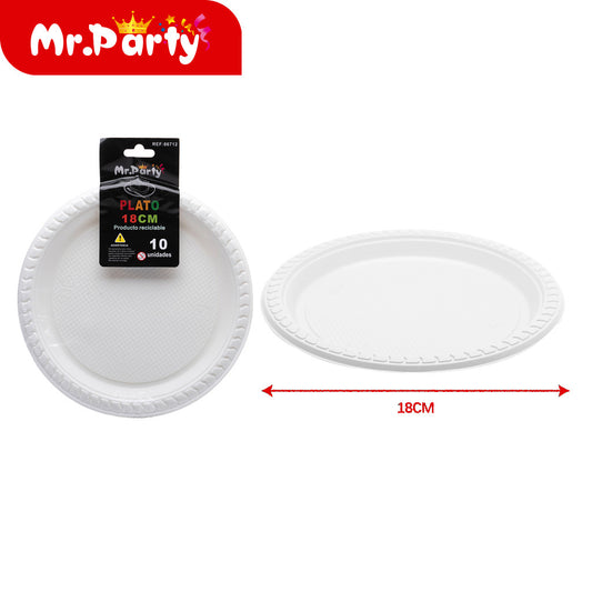 Plato de plástico de 7 pulgadas 10 piezas blanco (12paquetes)