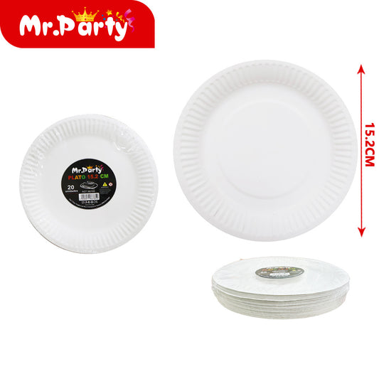Plato redondo de 6 pulgadas fino 20p plato de papel blanco (12paquetes)