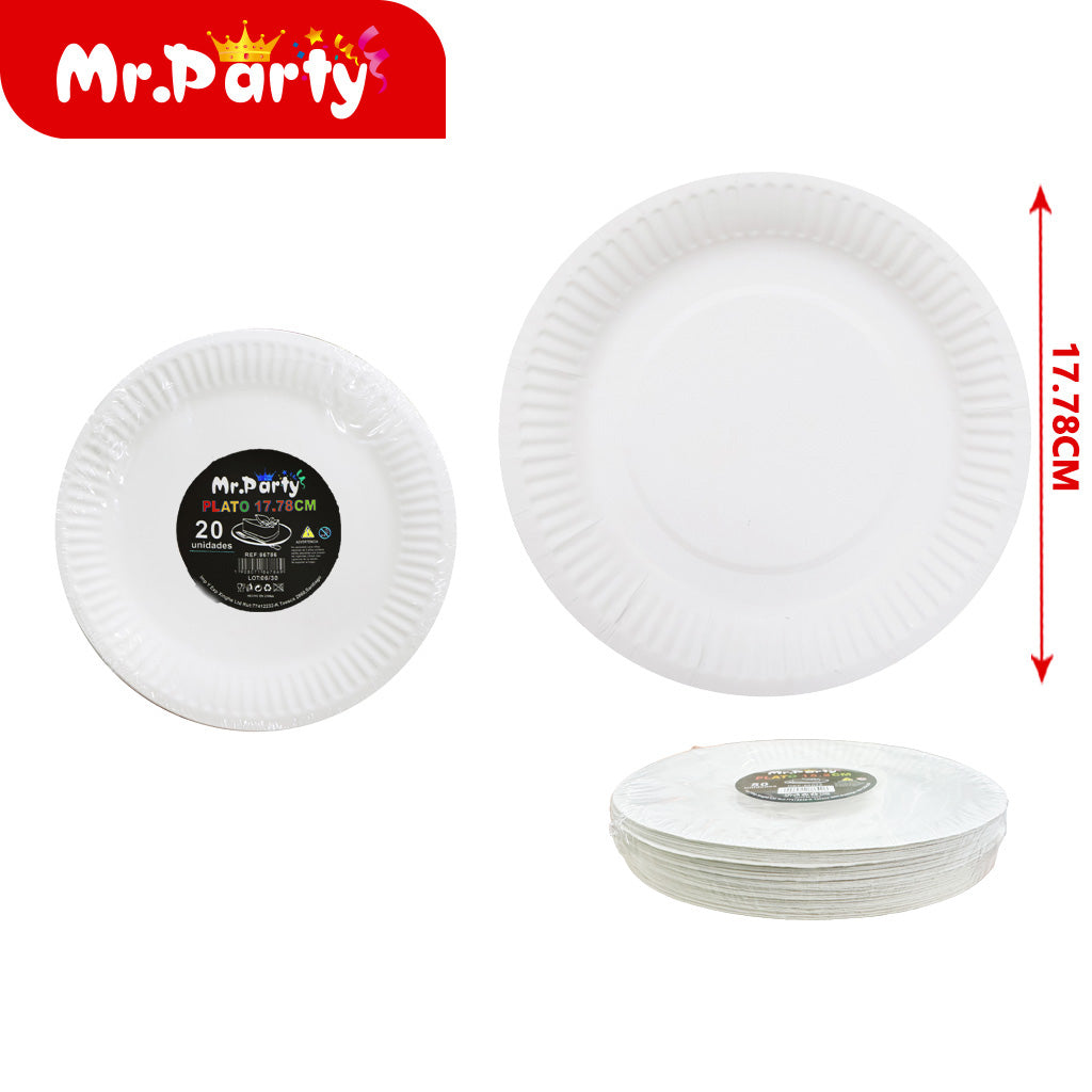 Plato redondo de 7 pulgadas plato de papel blanco 20p (12paquetes)
