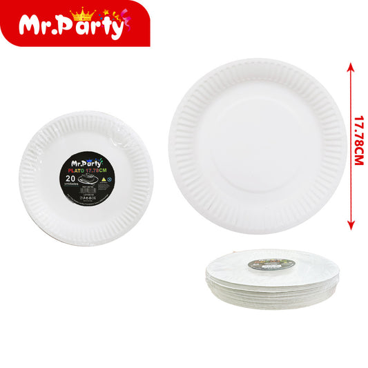 Plato redondo de 7 pulgadas plato de papel blanco 20p (12paquetes)