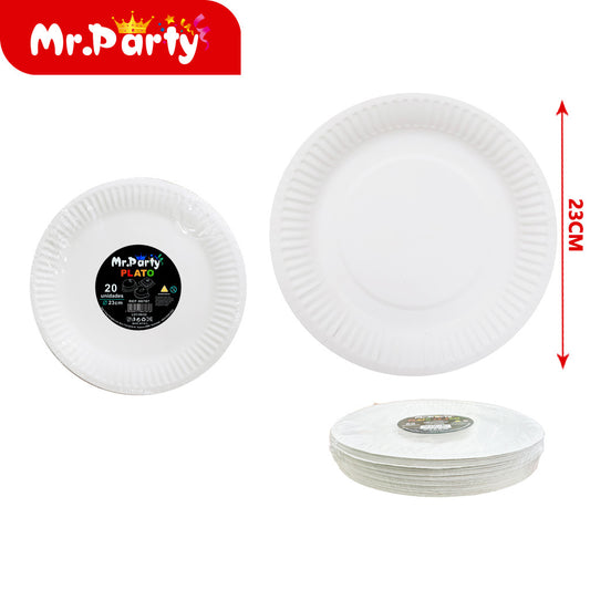 Plato redondo de 9 pulgadas plato de papel blanco 20p (12paquetes)